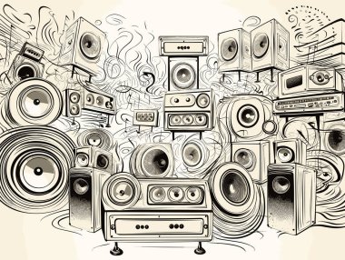 Retro vintage tarzı duvar. El yapımı müzik hoparlörleri.