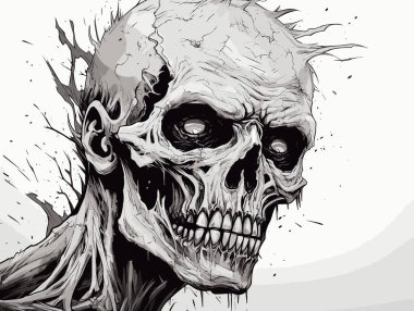 Zombi kafası ya da yüz mürekkebi çizimi elle çizilmiş.