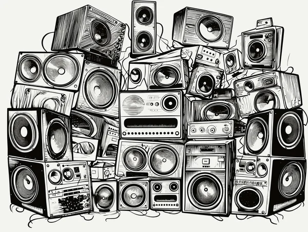 Wall Retro Vintage Style Music Sound Speakers Hand Drawn Style Royalty Free Stock Vectors