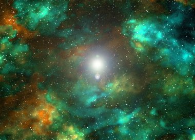 Yıldız tozu ve parlayan yıldızlarla dolu bir arka plan. Gerçekçi kainat ve renkli nebula. Renkli galaksi. 3d illüstrasyon.