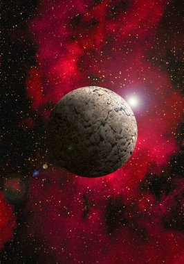 Uzaydan gelen bilinmeyen bir gezegen. Uzay nebulası. Kozmik yıldız kümesi. Dış uzay arkaplanı. 3B Görüntü,