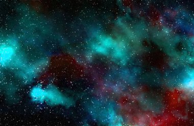 Yıldız tozu ve parlayan yıldızlarla dolu bir arka plan. Gerçekçi kainat ve renkli nebula. Renkli galaksi. 3d illüstrasyon.