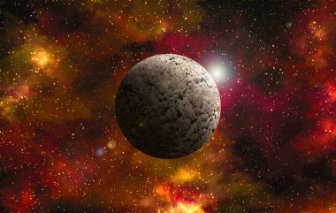 Uzaydan gelen bilinmeyen bir gezegen. Uzay nebulası. Kozmik yıldız kümesi. Dış uzay arkaplanı. 3B Görüntü,
