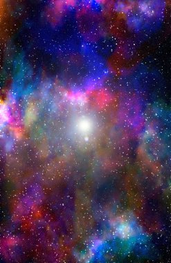 Yıldız tozu ve parlayan yıldızlarla dolu bir arka plan. Gerçekçi kainat ve renkli nebula. Renkli galaksi. 3d illüstrasyon.