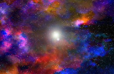 Yıldız tozu ve parlayan yıldızlarla dolu bir arka plan. Gerçekçi kainat ve renkli nebula. Renkli galaksi. 3d illüstrasyon.