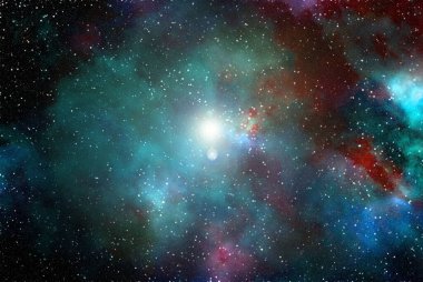 Yıldız tozu ve parlayan yıldızlarla dolu bir arka plan. Gerçekçi kainat ve renkli nebula. Renkli galaksi. 3d illüstrasyon.