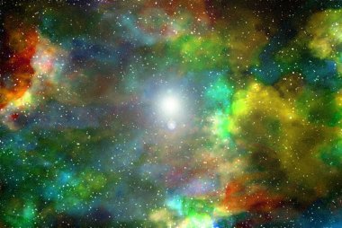 Yıldız tozu ve parlayan yıldızlarla dolu bir arka plan. Gerçekçi kainat ve renkli nebula. Renkli galaksi. 3d illüstrasyon.