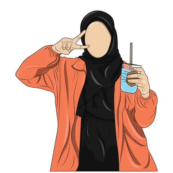 Gambar Vektor Dari Wanita Muslim Mengenakan Jilbab Dalam Gaya Damai - Stok Vektor