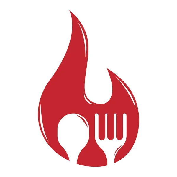 Огонь Съесть Логотип Ложка Вилка Тлеющие — стоковый вектор