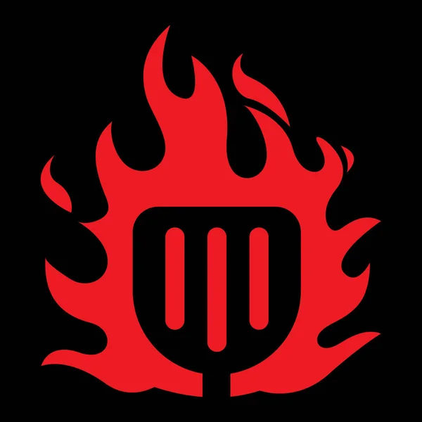 燃えるようなへらロゴ 黒の背景を持つシンプルなロゴデザイン — ストックベクタ