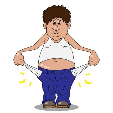 vector illustration of a poor man, no money, empty pockets and sad.