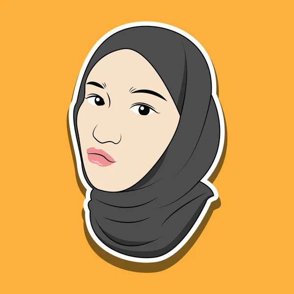 面白い表情をしたヒジャーブのムスリム女性の顔のベクトルイラスト — ストックベクタ