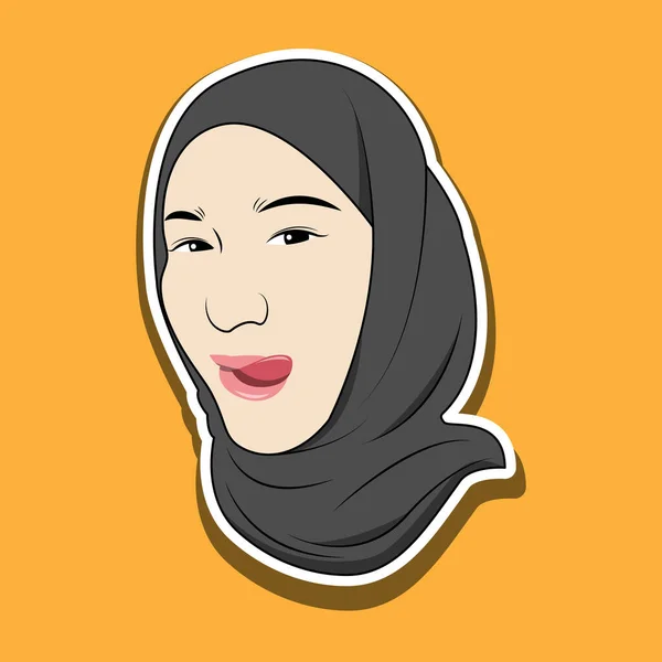 Vektorillustration Des Gesichts Einer Muslimischen Frau Hijab Mit Einem Lustigen — Stockvektor