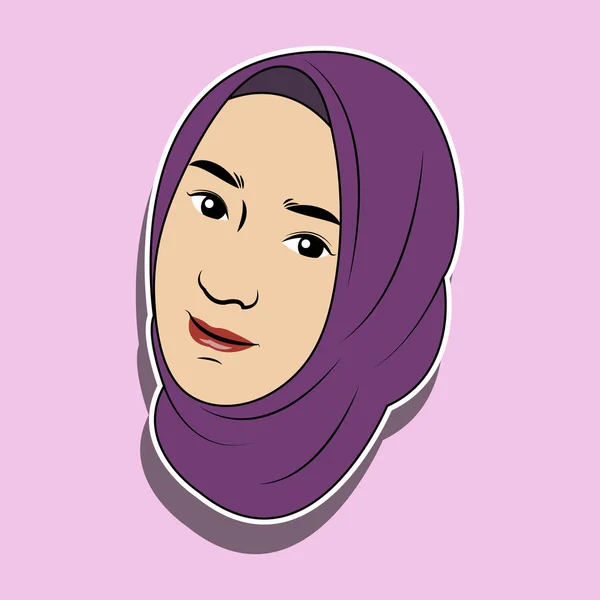 Rosto Vetor Mulher Muçulmana Hijab Com Expressão Bonito —  Vetores de Stock