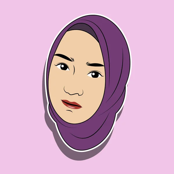 Rosto Vetor Mulher Muçulmana Hijab Com Expressão Bonito — Vetor de Stock