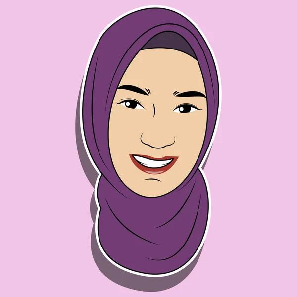 Rosto Vetor Mulher Muçulmana Hijab Com Expressão Bonito — Vetor de Stock