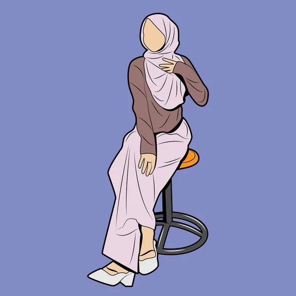 Vektor Muslim Hijab Wanita Dalam Gaya Duduk Santai - Stok Vektor