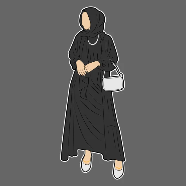 Wanita Hijab Vektor Dengan Pakaian Bernuansa Hitam Elegan - Stok Vektor