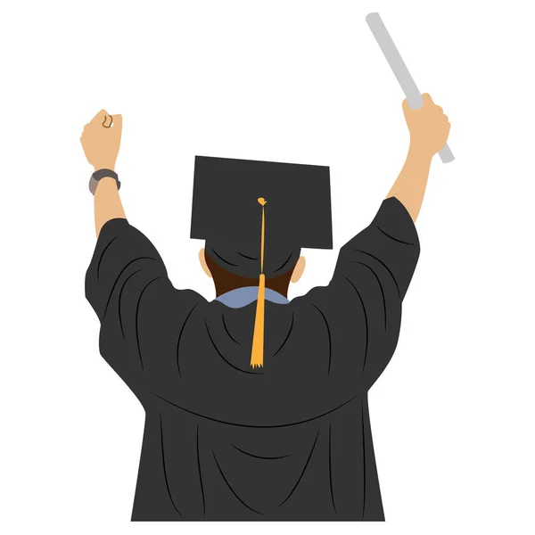 Celebration Male Graduates Raising Hands While Carrying Certificates — Stock Vector