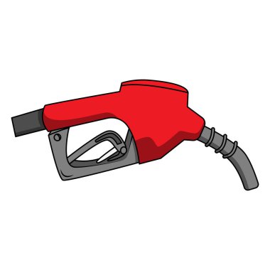 Gasoline red fuel pump nozzle isolated with drop oil on white background, oil industry and refuel service concept clipart