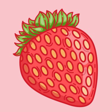 Vektör çilekli ve çizgi film stili taze görünüyor. Pembe bir arkaplanda izole