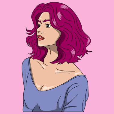 Parlak renkli kısa saçlı güzel bir kadının portresinin vektör çizimi