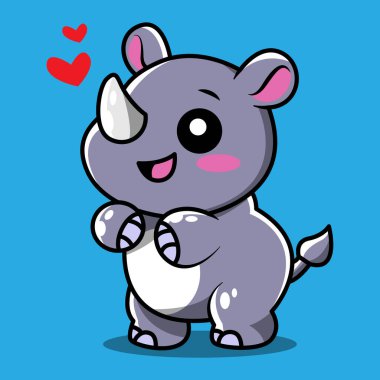 Çocuk eğitimi için sevimli gergedan karakter vektörü. Çocuklar için sevimli hayvan simgeleri