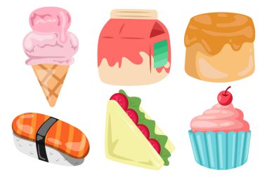 Lezzetli yemek vektörü seti. Premium yiyecek simgeleri