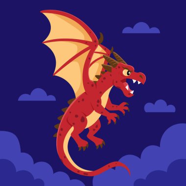 Karanlık gökyüzünde uçan ejderhanın vektör çizimi
