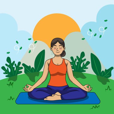 Uluslararası yoga günü vektörü. Yoga rahatlatıcı duruş. Asgari vektör illüstrasyon tasarımı