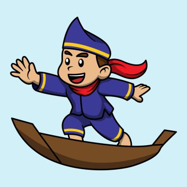 Teknede Geleneksel Giyinen Çizgi Roman Çocuğu