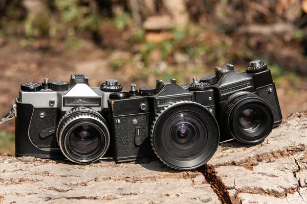 Три Плівкові Старі Професійні Камери Лінзами — стокове фото