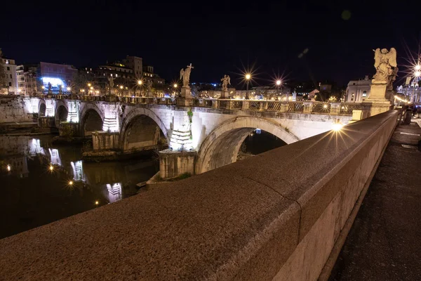 Rome Italy Bridge Night City Beautifully Illuminated — Stock Photo, Image