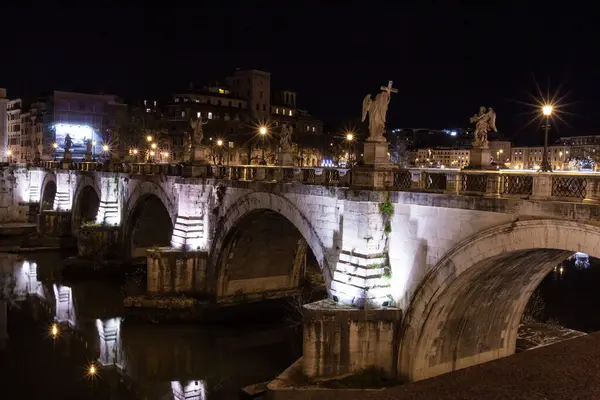 Rom Italien Bron Nattstaden Vackert Upplyst — Stockfoto