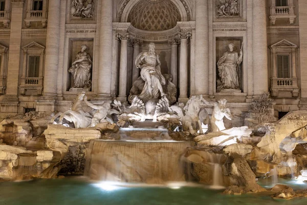 Rom Italien Trevi Fontän Natten Med Belysning — Stockfoto