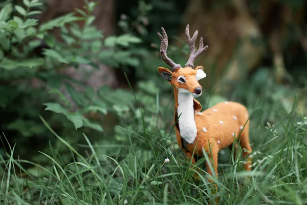Eine Schöne Kleine Figur Von Einem Gefleckten Hirsch Gras — Stockfoto