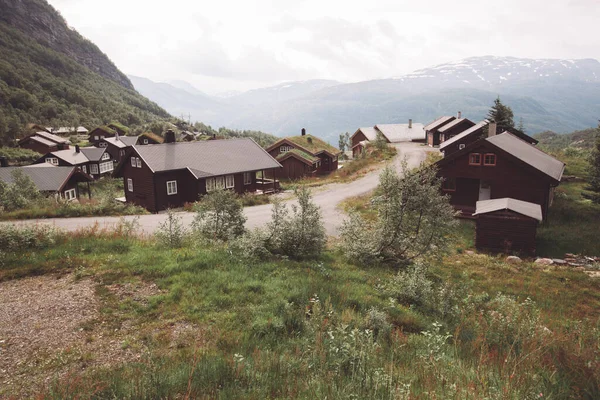 Noruega Casas Tradicionales Las Montañas Con Hierba Techo — Foto de Stock