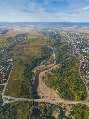 Ukraine, Stryi, Beautiful views on the river and city,  bird's eye view from quadcopter, dron