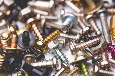 close up assortment many different bolts and screw
