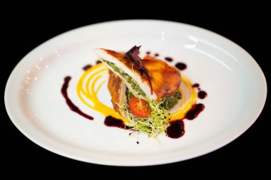 close up of a good serving from the chef of a delicious special dish in a restaurant