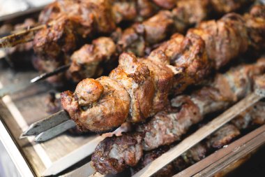 delicious and fragrant meat, skewers on grill 