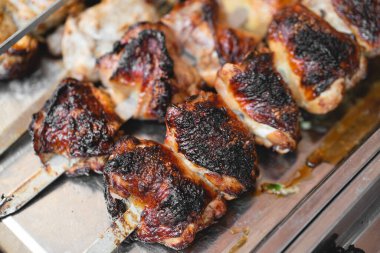 delicious and fragrant meat, skewers on grill 