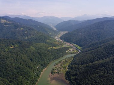 beautiful landscape from a drone on the mountains and the river