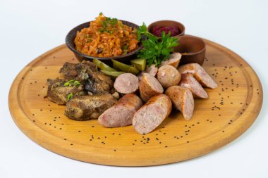 sliced ham meat sausages on the festive table