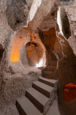 interior of an underground ancient city in Turkey in the Cappadocia region