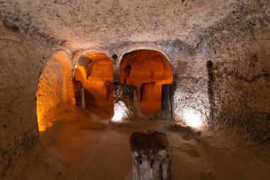 interior of an underground ancient city in Turkey in the Cappadocia region