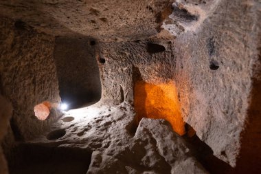 interior of an underground ancient city in Turkey in the Cappadocia region