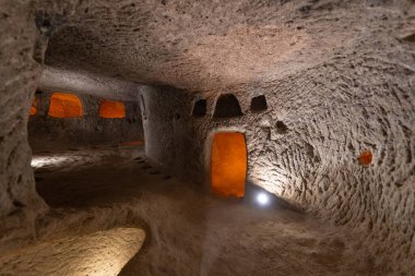 interior of an underground ancient city in Turkey in the Cappadocia region