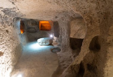 interior of an underground ancient city in Turkey in the Cappadocia region
