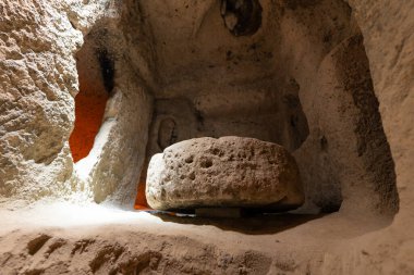 interior of an underground ancient city in Turkey in the Cappadocia region